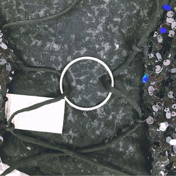 FREE PEOPLE Fun At Parties Black Sequin Strappy Crop Top Open Back Large‎ New - Picture 10 of 12
